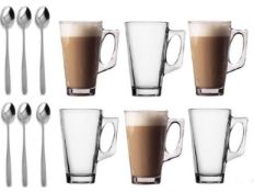 Cappuccino Glasses 6-Pack Latte Glasses with Spoons 240ml Coffee Cups