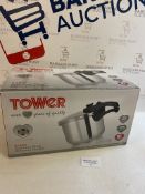 RRP £44.99 Tower T80244 Pressure Cooker with Steamer Basket Stainless Steel 6 Litre Silver