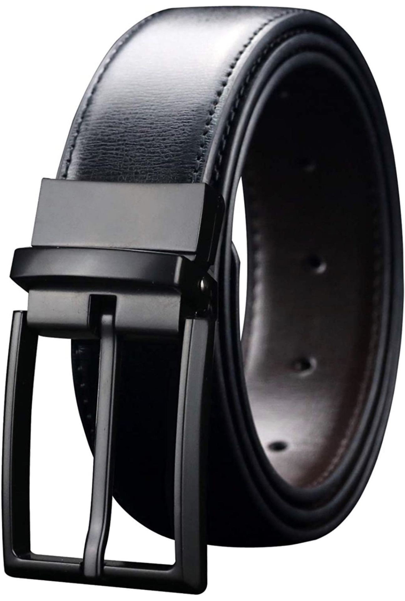 RRP £28 Set of 2 x Maikun Men's Reversible Black/Brown Leather Belt, 32-34"