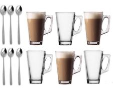 Cappuccino Glasses 6-Pack Latte Glasses with Spoons 240ml Coffee Cups