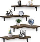 LiviNGPAi Corner Floating Shelves Wall Mounted Set of 4, Rustic Wood Wall Shelves