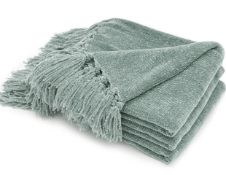 RRP £26.99 Recyco Chenille Knit Throw Blanket, 152cm x 127cm Tassel Throw