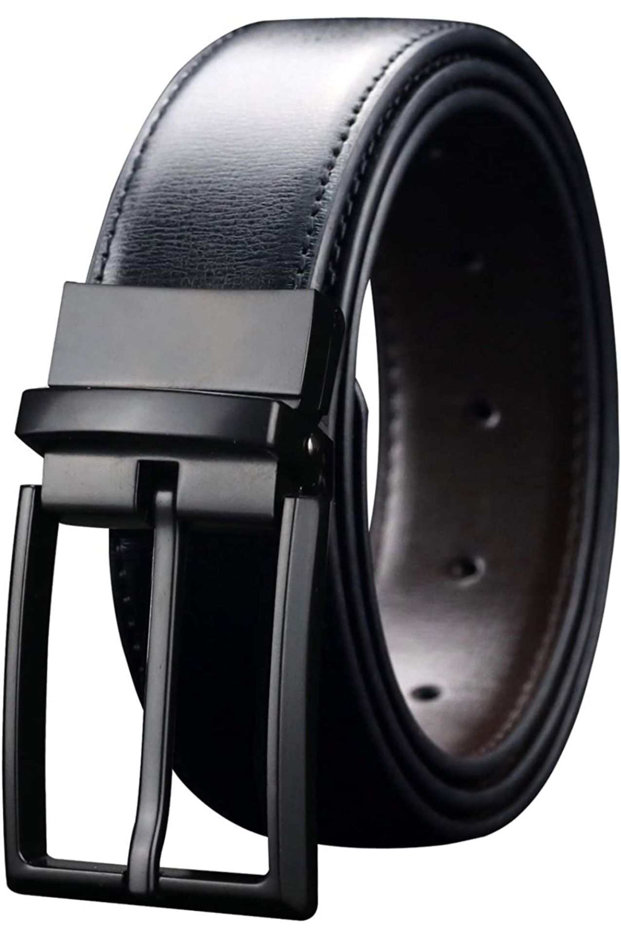 RRP £28 Set of 2 x Maikun Men's Reversible Black/Brown Leather Belt, 32-34"