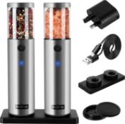 RRP £35.99 PRIME Electric Salt and Pepper Grinder Set, 2 Mills, Rechargeable with Charging Base