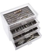 RRP £25.99 Jucoan Acrylic Jewellery Box with 4 Drawers Velvet Jewellery Organiser