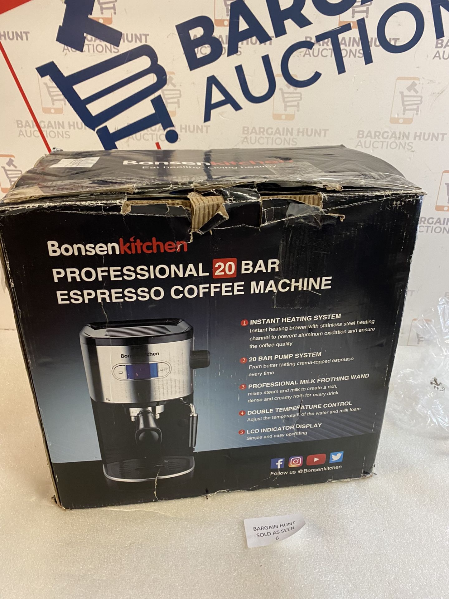 RRP £55.99 Bonsenkitchen 20 Bar Espresso Coffee Machine with Powerful Milk Frother - Image 2 of 2