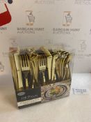 RRP £38.99 Lillian Plastic Cutlery Silverware Extra Heavyweight Flatware Polished Gold