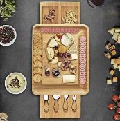 RRP £28.99 Organic Premium Bamboo Cheese Board Set with Stainless Steel Utensils
