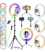 RRP £33.99 Ring Light 12" RGB Selfie Ring Light & Adjustable Tripod Stand with Phone Holder