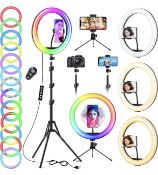 RRP £33.99 Ring Light 12" RGB Selfie Ring Light & Adjustable Tripod Stand with Phone Holder