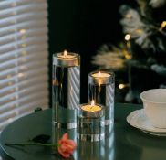 RRP £23.99 Sziqiqi Crystal Tealight Candle Holders Set of 3 Heavy Crystal Glass Pillars