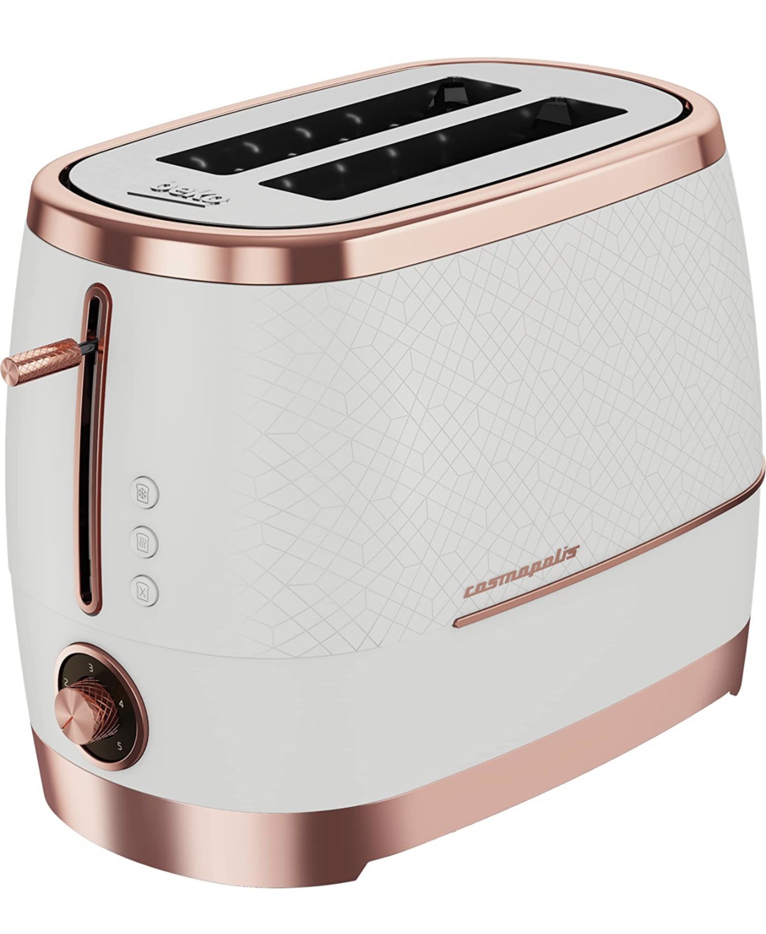 RRP £34.99 Beko Cosmopolis Toaster TAM8202W Retro White Rose Gold Design