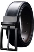 RRP £28 Set of 2 x Maikun Men's Reversible Black/Brown Leather Belt, 32-34"