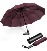 RRP £22.99 Jiguoor 12 Ribs Folding Umbrella Windproof Compact with Leather Case