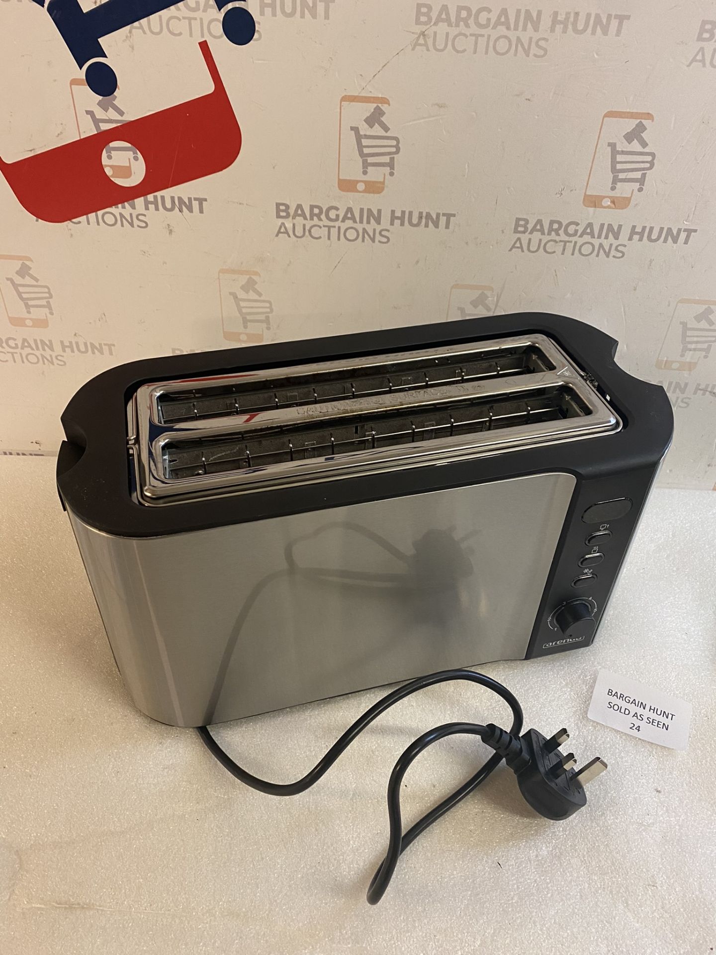 RRP £49.99 arendo - Frukost 4 Slice Long Slot Toaster with Warming Rack with Time Display