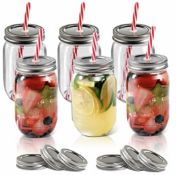 RRP £22.99 Mastertop 500ml Mason Jars Set of 6 Drinking Glasses with Lids & Reusable Straws