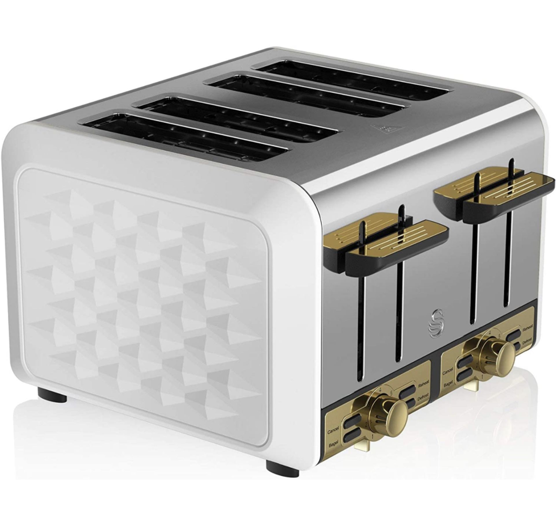 RRP £49.99 Swan Gatsby White and Gold 4-Slice Toaster Variable Electronic Browning Control