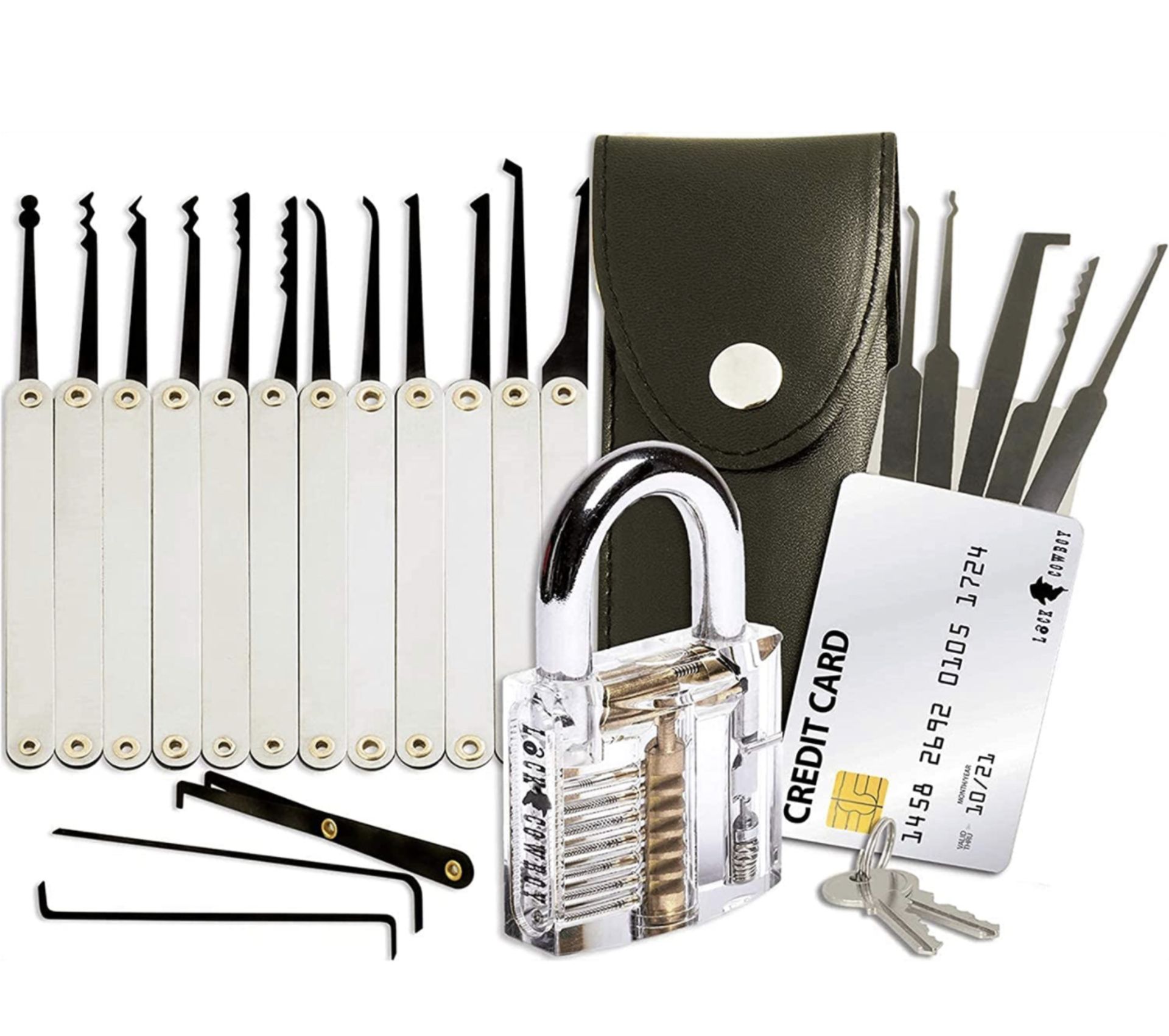 RRP £16.99 Lock Cowboy Lock Picking Set with Transparent Training Padlock and Credit Card