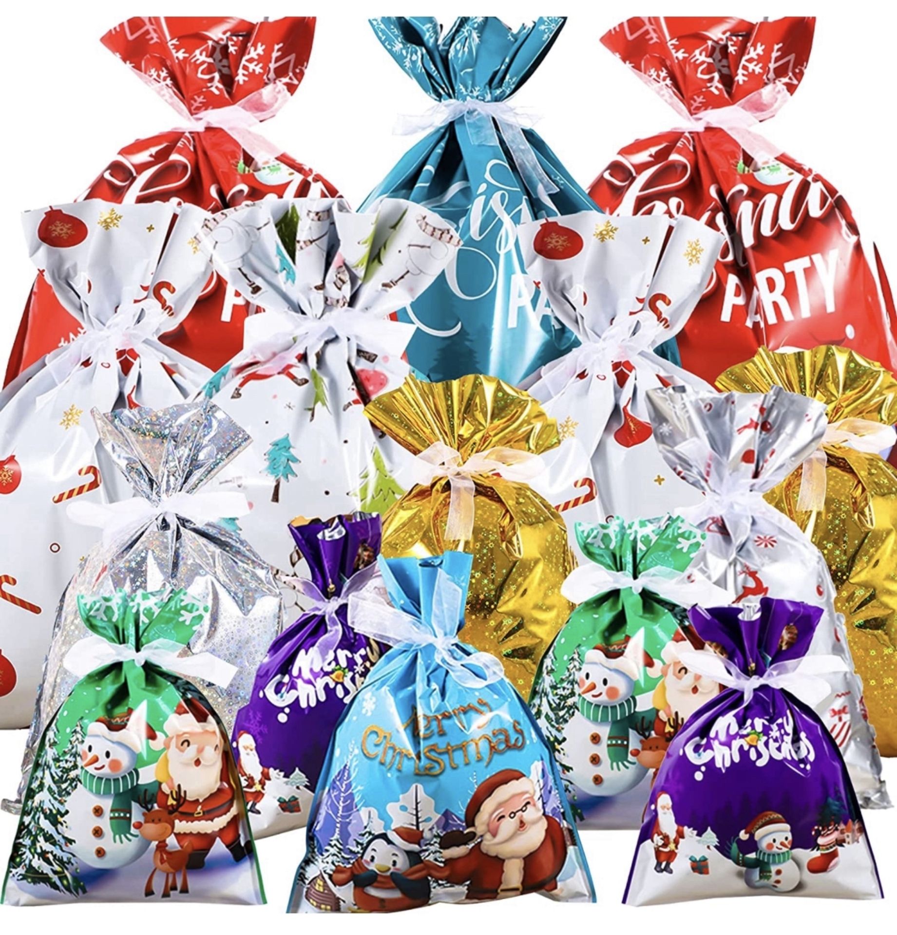 RRP £36 Set of 2 x Haconba 40-Pieces Christmas Foil Bag Mylar Goody Gift Bags, RRP £18 Each