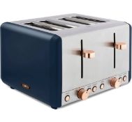 RRP £48.99 Tower T20051MNB Cavaletto 4-Slice Toaster, Midnight Blue and Rose Gold