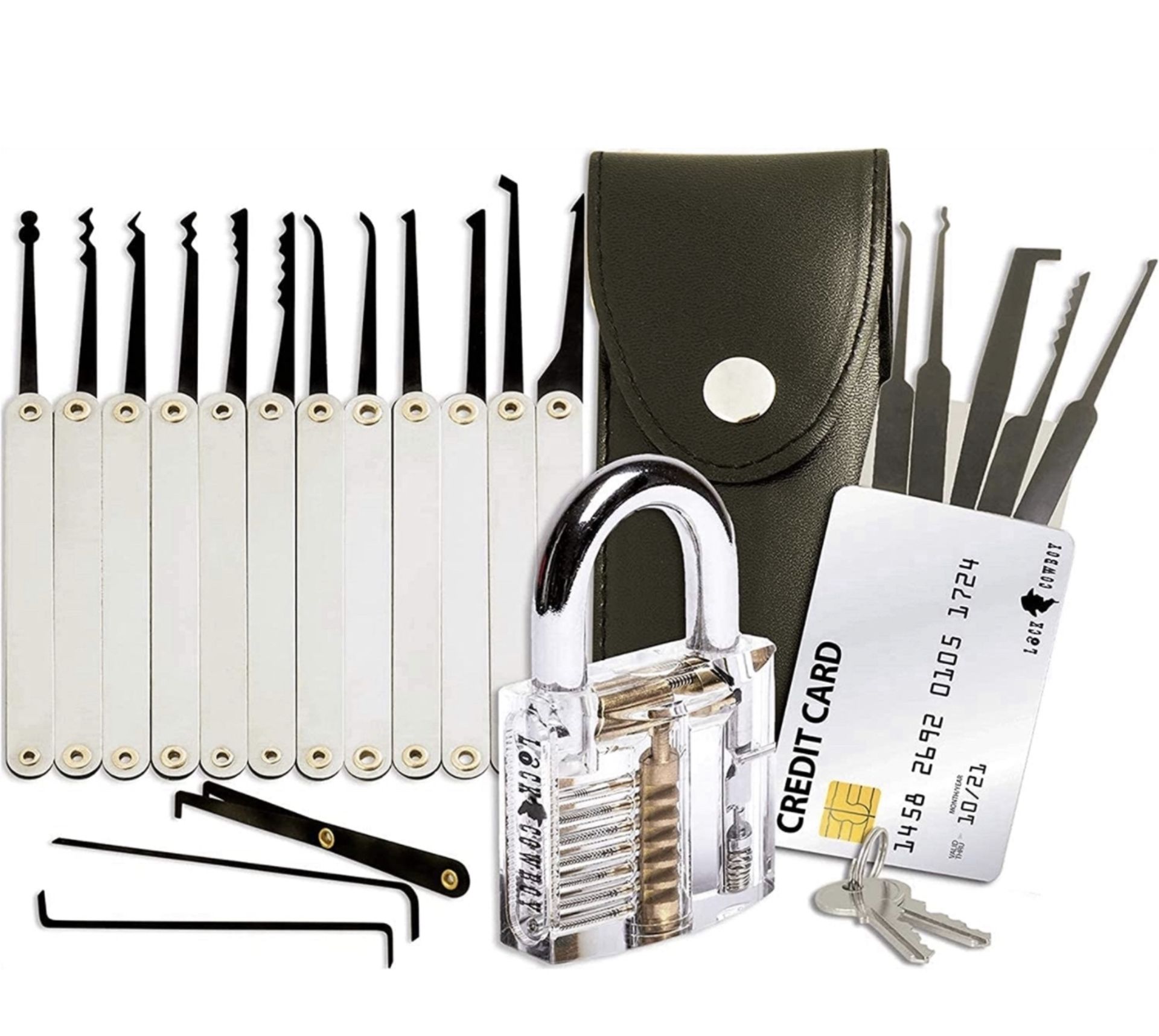 RRP £16.99 Lock Cowboy Lock Picking Set with Transparent Training Padlock and Credit Card