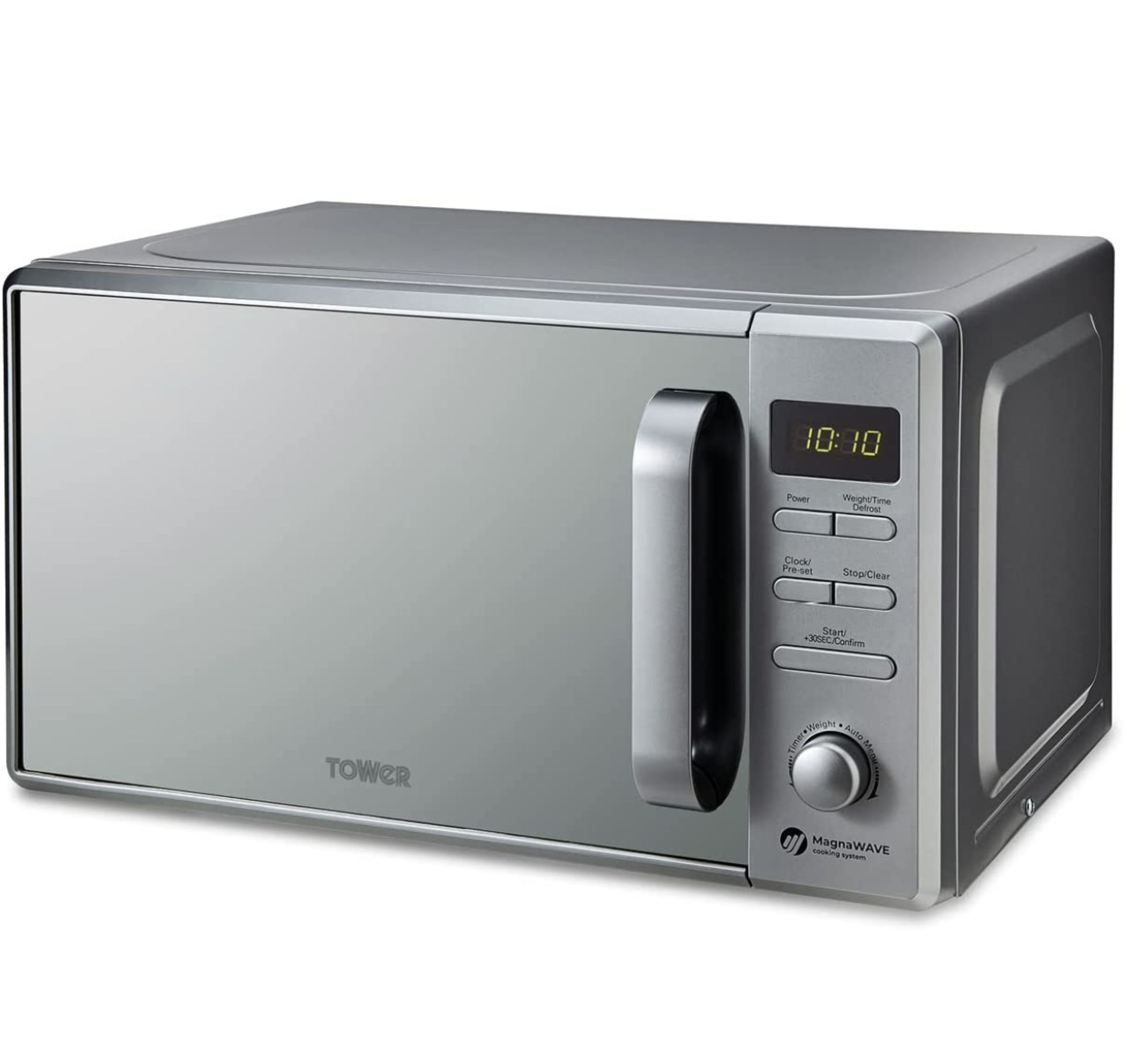 RRP £109.99 Tower T24037GRY Digital Microwave with Sleek Mirror Door 800W 20L Grey