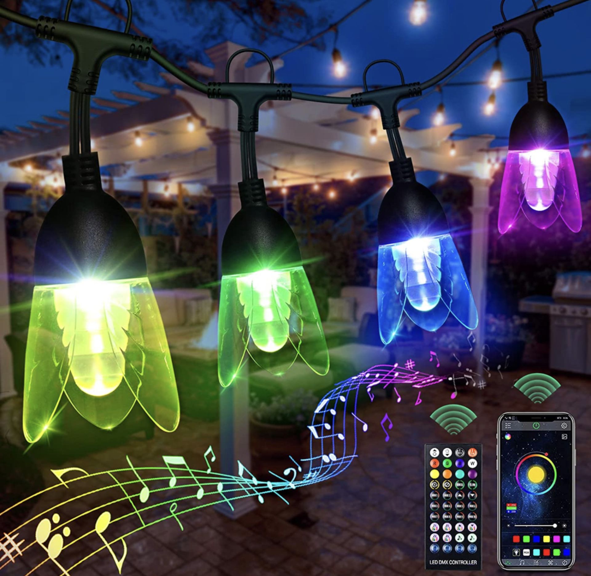 Outdoor Garden String Lights 11M/36Ft Christmas Smart Lights with Remote Control