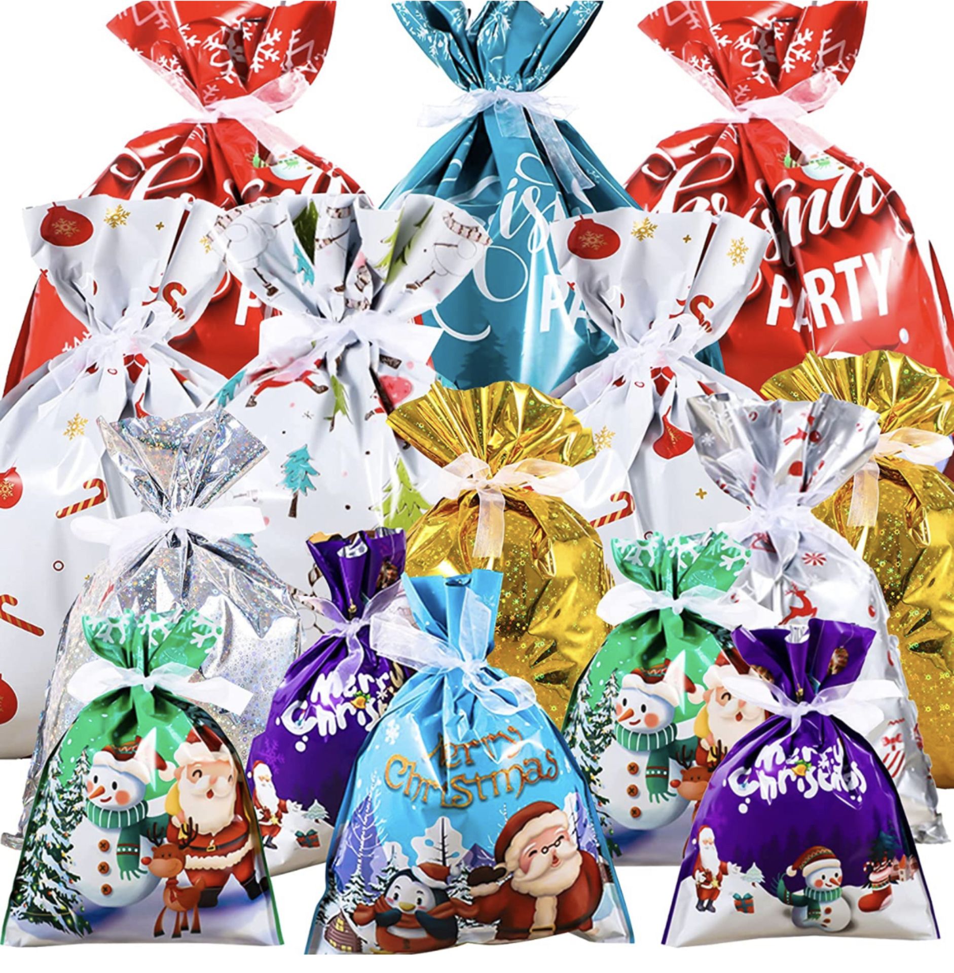 RRP £36 Set of 2 x Haconba 40-Pieces Christmas Foil Bag Mylar Goody Gift Bags, RRP £18 Each