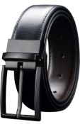 RRP £28 Set of 2 x Maikun Men's Reversible Black/Brown Leather Belt, 32-34"