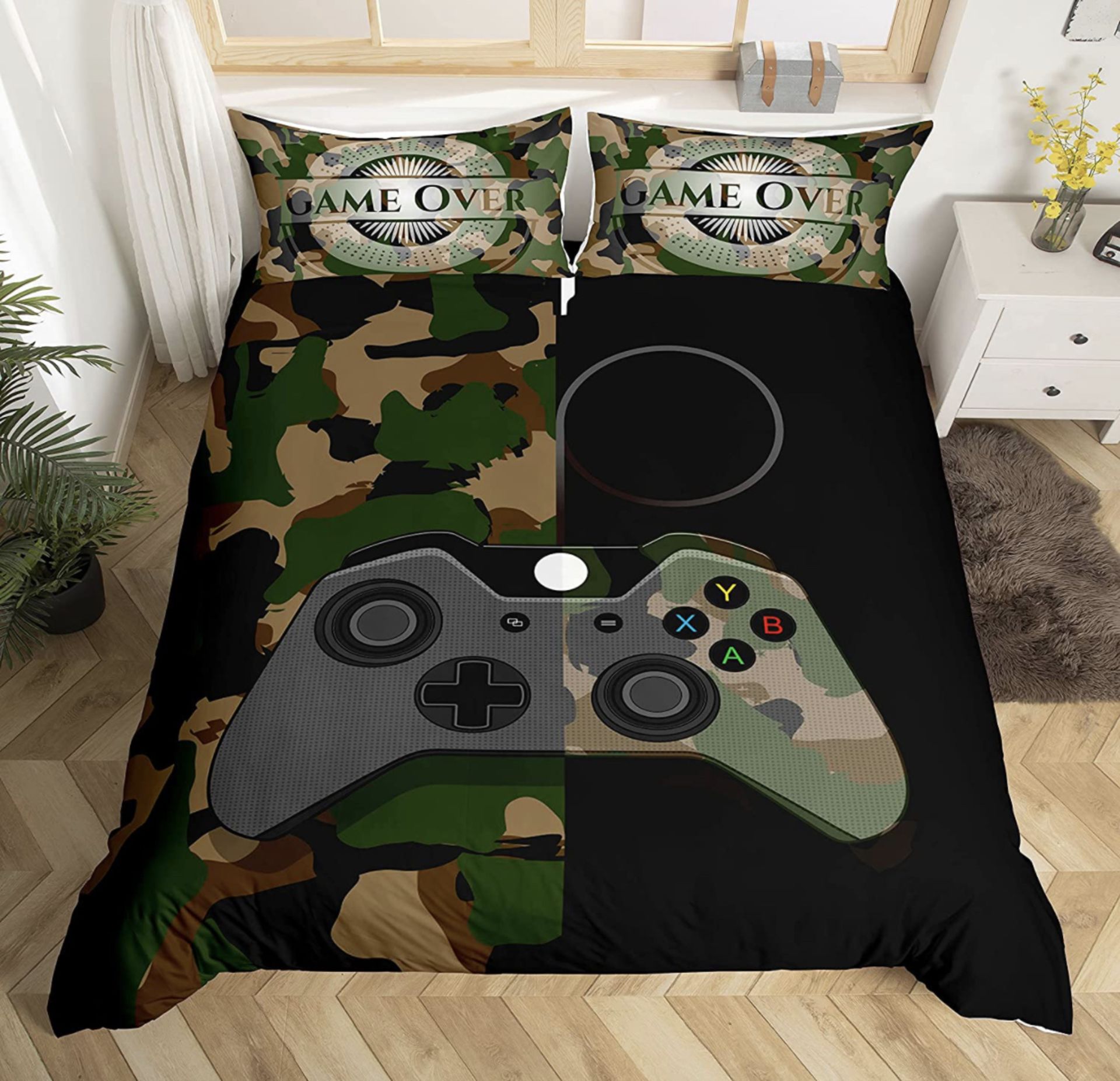 Homewish Gamer Bedding Set Camouflage Gamepad Printed Army Cover, Single