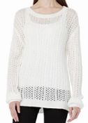 Hikaro Women's Eyelet Sweater Crew Neck Long Sleeve Knit Jumper, XL