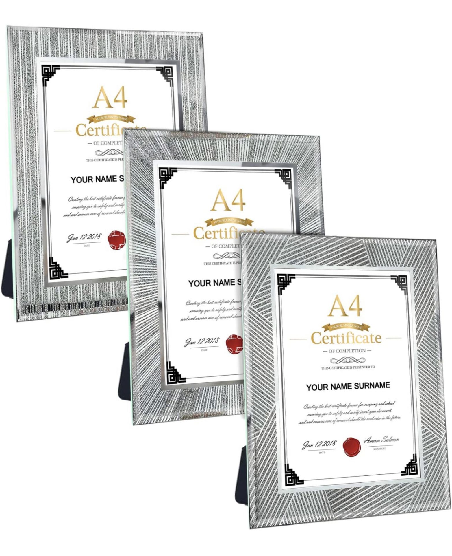 RRP £24.99 Horlimer A4 Photo Frame Silver Bling Tabletop 3-Pack Cristal Glitter Picture Frames