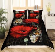 Homewish Bedding Set Leopard 3D Animal Floral Print Bedding Set, Double