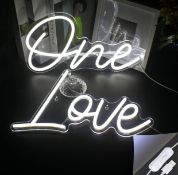 One Love Neon Sign Acrylic White LED Neon Lights USB Powered RRP £39.99