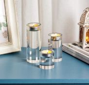 RRP £23.99 Sziqiqi Crystal Tealight Candle Holders Set of 3 Heavy Crystal Glass Pillars