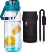 RRP £34.99 DEARRAY 2 Litre Large Glass Drinking Bottle with Straw & Carry Bag