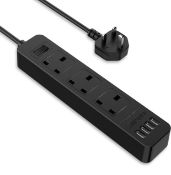 JSVER Extension Lead with 4 USB Ports Power Strip