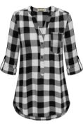 RRP £25.99 Moyabo Women's Button Down Plaid Tunic Blouse Long Sleeve V-Neck Flannel Top, XL