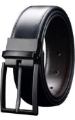 RRP £28 Set of 2 x Maikun Men's Reversible Black/Brown Leather Belt, 32-34"