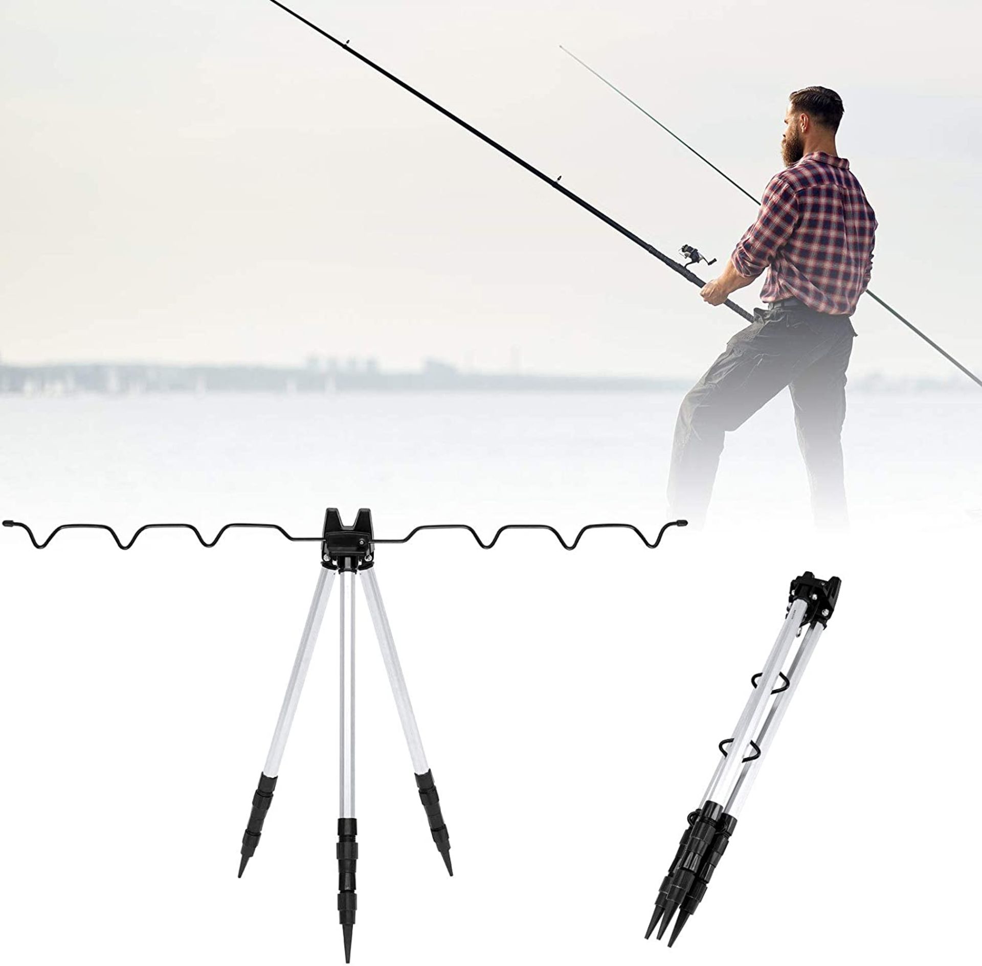 RRP £34.99 Kinberry Telescopic Aluminum Alloy Fishing Rod Folding Tripod Sea Fishing Rod Holder