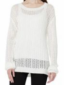 Hikaro Women's Eyelet Sweater Crew Neck Long Sleeve Knit Jumper, Large