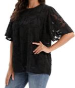 RRP £19.99 Modojuny Women's Casual Loose Chiffon Blouse Floral Textured Top, Small