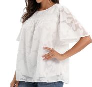 RRP £19.99 Modojuny Women's Casual Loose Chiffon Blouse Floral Textured Top, Large