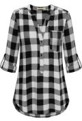 RRP £25.99 Moyabo Women's Button Down Plaid Tunic Blouse Long Sleeve V-Neck Flannel Top, M