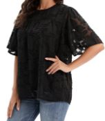 RRP £19.99 Modojuny Women's Casual Loose Chiffon Blouse Floral Textured Top, Small