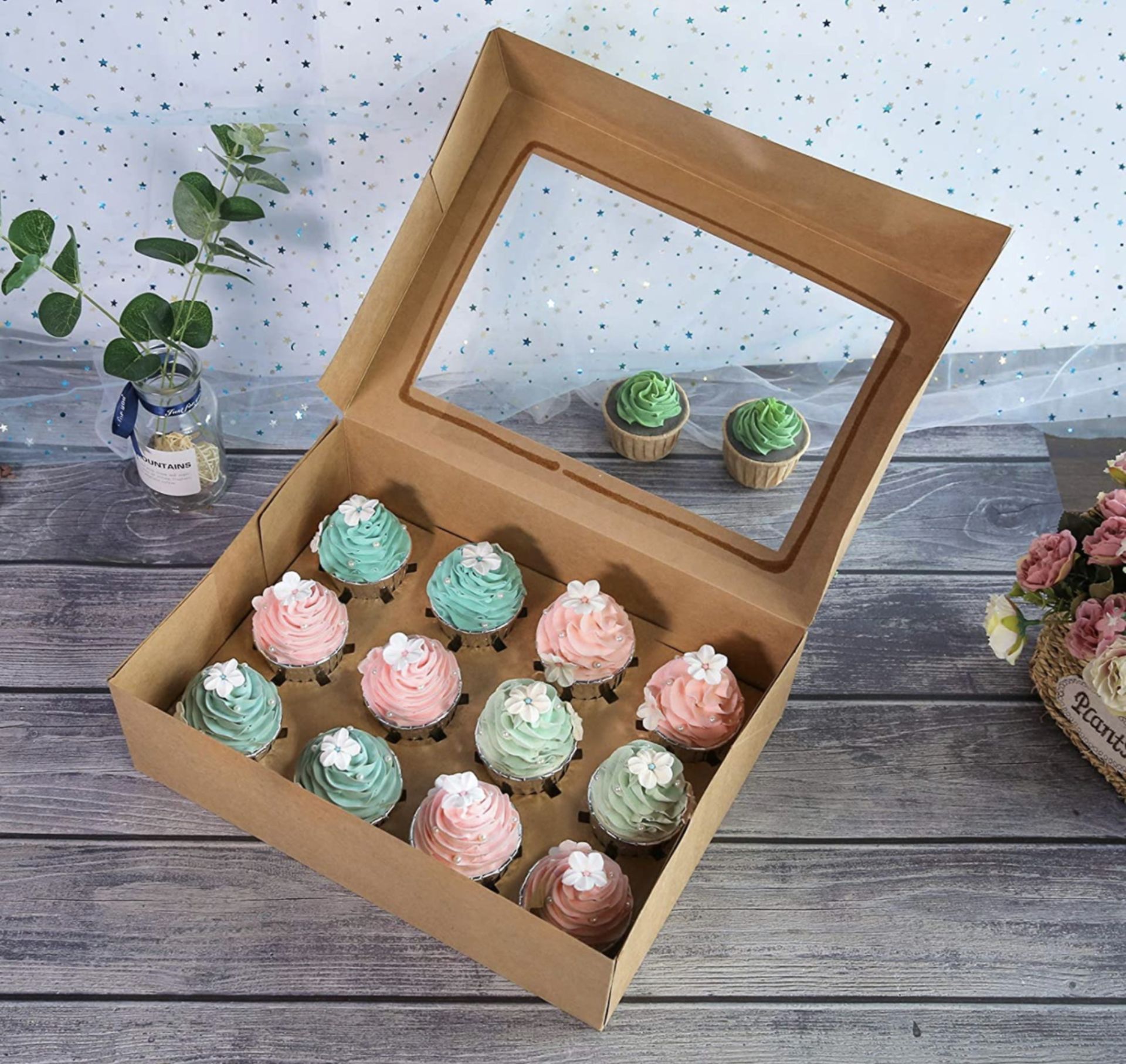 RRP £20.99 Onemore 20-Pack Brown Cupcake Boxes 12 Holders Cake Carrier Food Grade Kraft