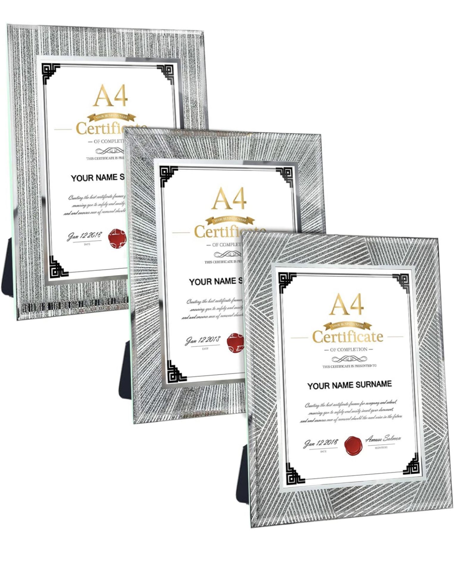 RRP £24.99 Horlimer A4 Photo Frame Silver Bling Tabletop 3-Pack Cristal Glitter Picture Frames