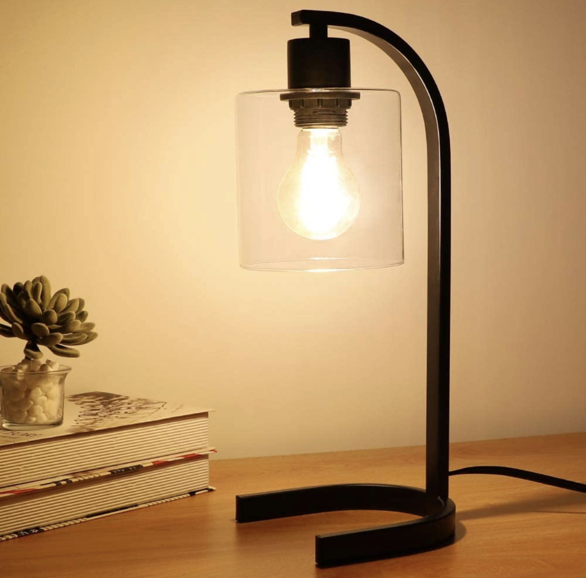 RRP £26.99 Depuley Retro Iron Desk Lamp with Clear Glass Shade Lamp