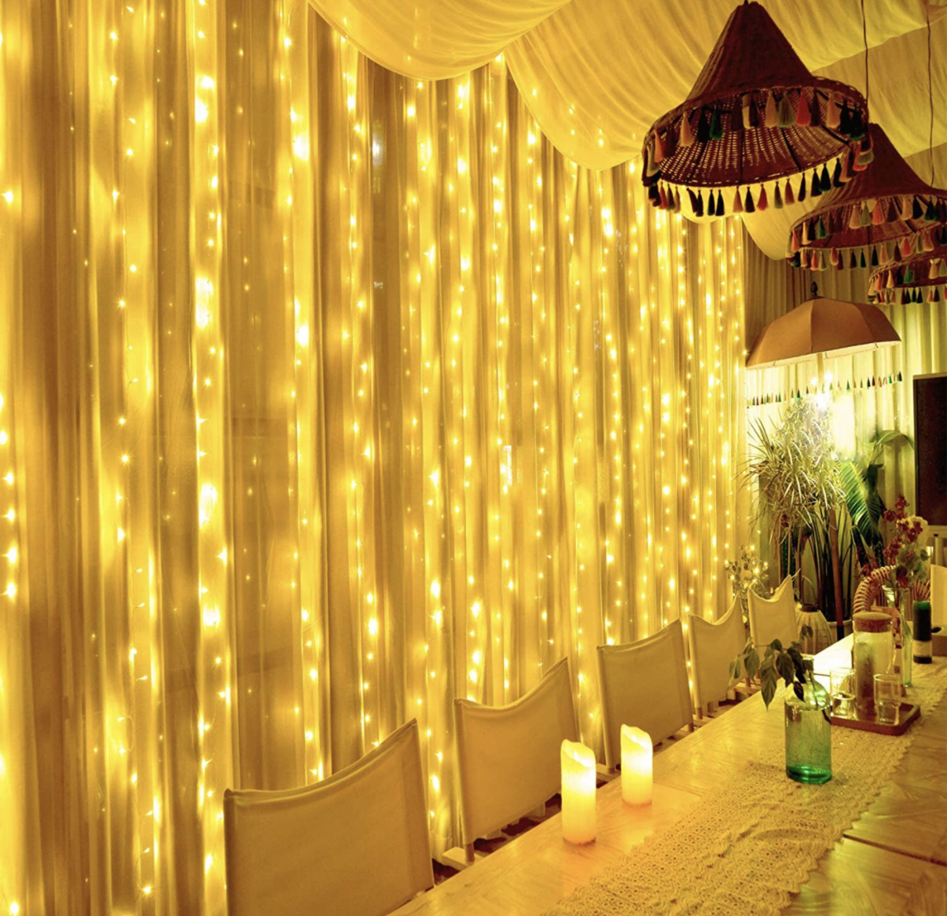 Hezbjiti 600 LED Curtain Lights 6m x 3m Curtain Fairy Lights