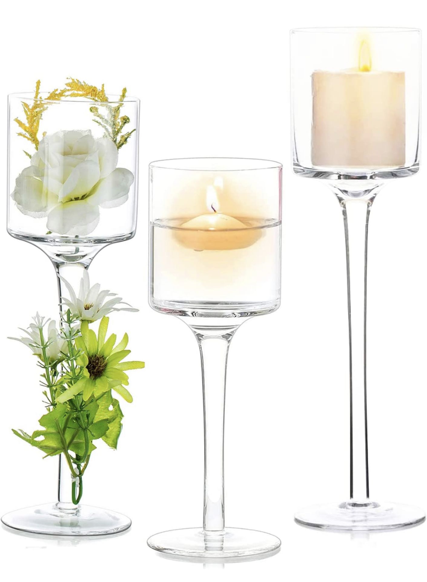 Nuptio Set of 3 Clear Glass Candle Holders